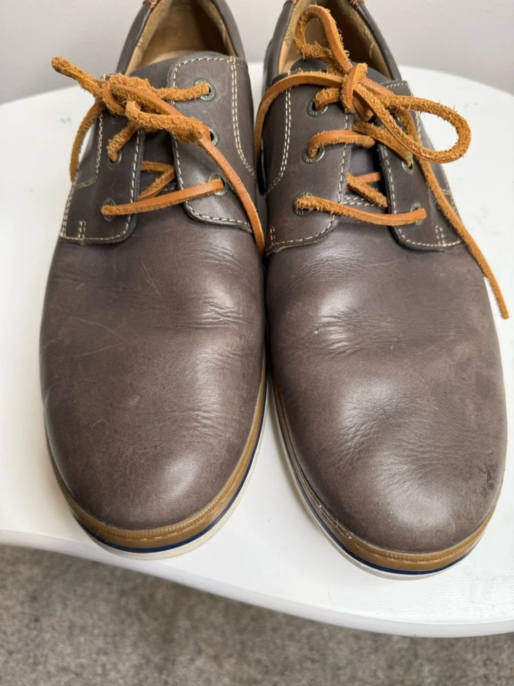 Johnston & Murphy Gray Leather Casual Lace-Ups with Tan Accents